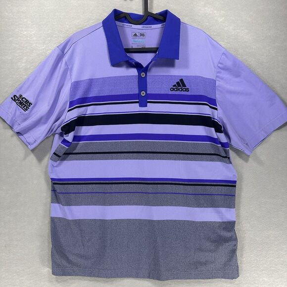 CBS Sports Logo Crew Worn Adidas Men’s L Golf Polo Embroidered Purple Climacool - Picture 2 of 9